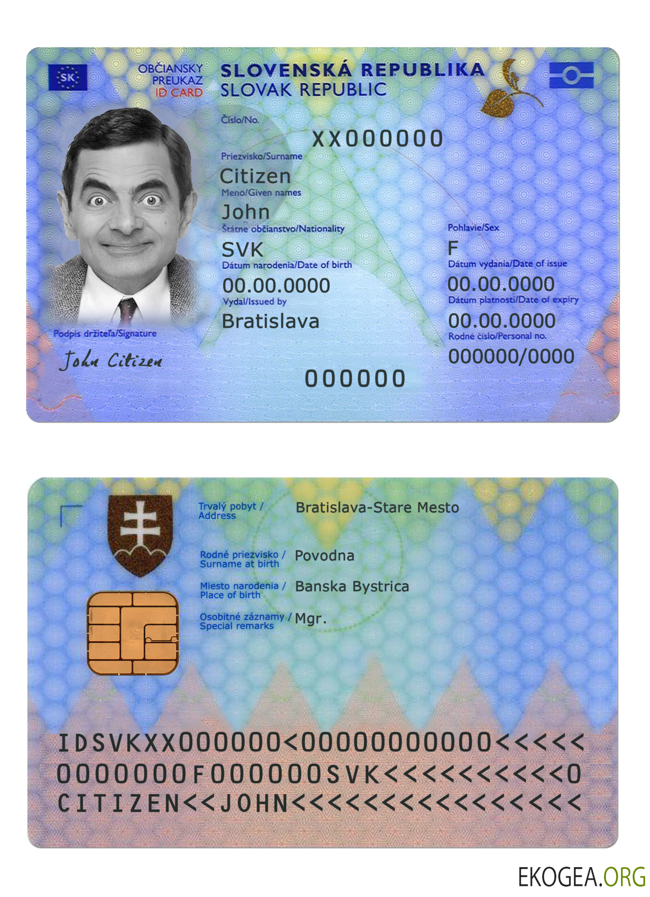 Carte d'identité de Slovaquie 2022 présent